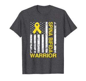Spina Bifida Warrior Awareness Gift USA Flag Yellow Ribbon  T-Shirt