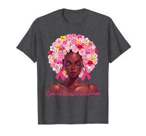 Pink Flowers Afro Hair Black Woman Breast Cancer Warrior T-Shirt