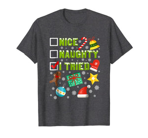Funny shirts V-neck Tank top Hoodie sweatshirt usa uk au ca gifts for Nice Naughty I Tried Funny Christmas T-Shirt 1226832