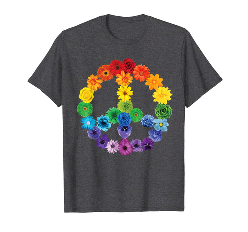 Spring Flowers Peace Sign T-Shirt Daisies Roses Rainbow 415217