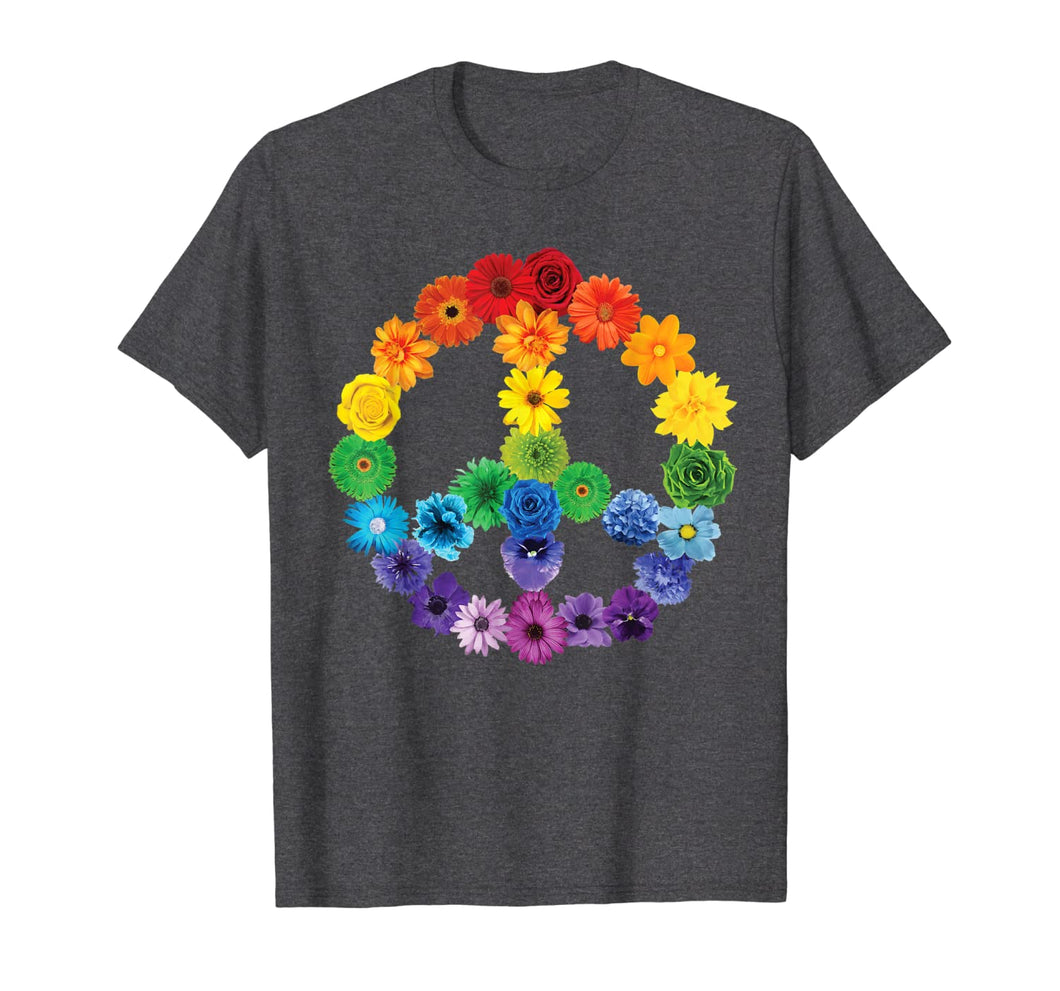 Spring Flowers Peace Sign T-Shirt Daisies Roses Rainbow 415217