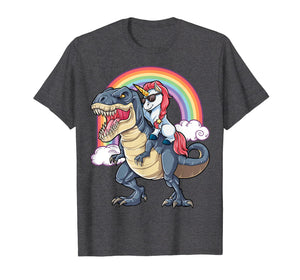 Funny shirts V-neck Tank top Hoodie sweatshirt usa uk au ca gifts for Unicorn Riding Dinosaur T rex Shirt Boys Girls Kids Rainbow 1906152