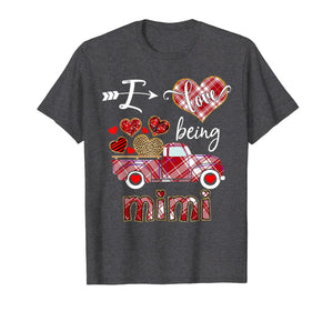 I Love Being Mimi Red Plaid Truck Hearts Valentine's Day T-Shirt-1086487