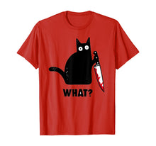 Load image into Gallery viewer, Cat What? Funny Black Cat Shirt, Murderous Cat With Knife T-Shirt 48352
