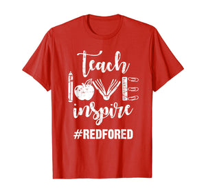 Teach Love Inspire Red For Ed Gift Teacher Supporter Vintage T-Shirt