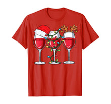 Load image into Gallery viewer, Wine Christmas Lights Xmas Women Santa Hat Reindeer Antlers T-Shirt
