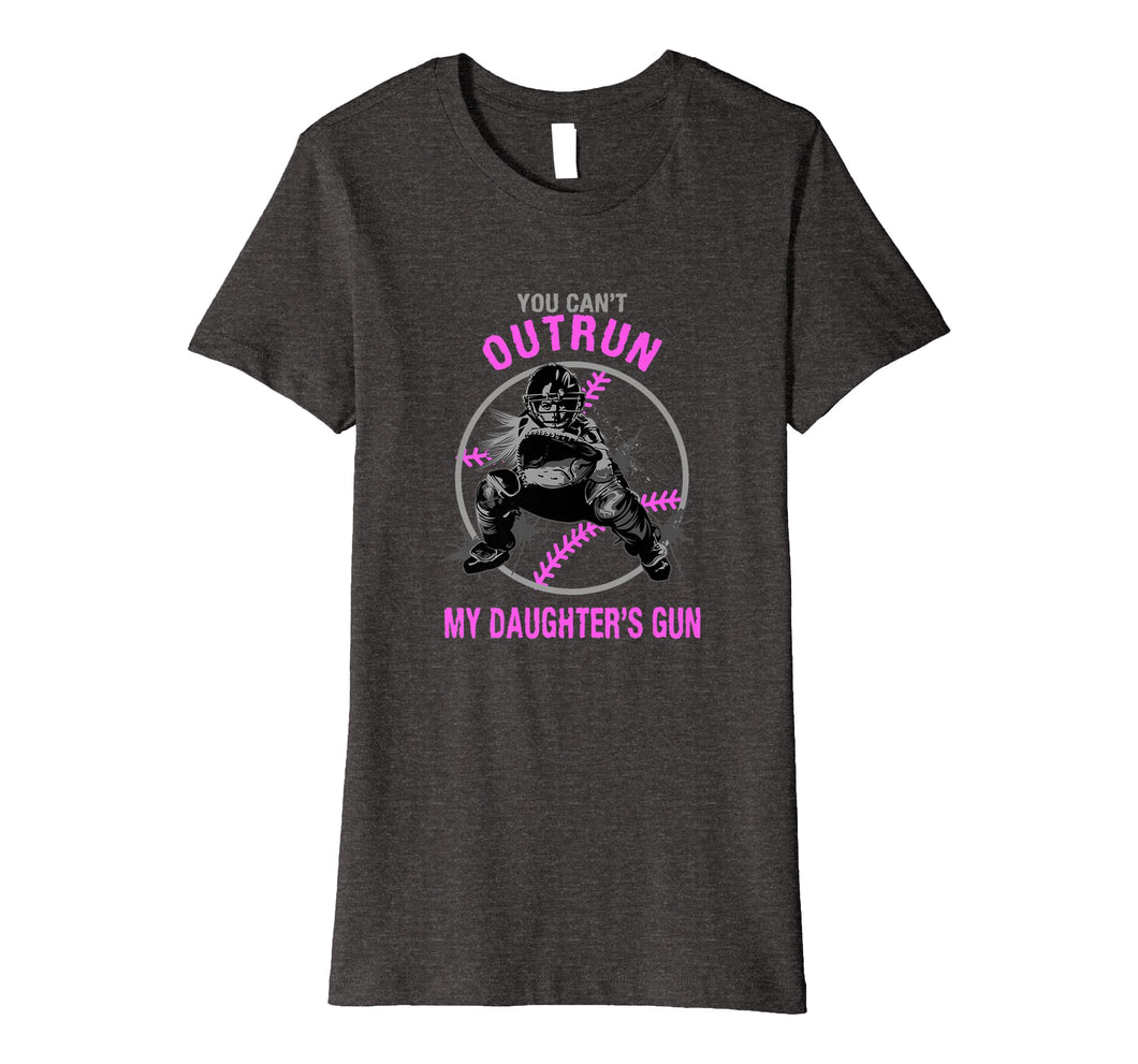 Funny shirts V-neck Tank top Hoodie sweatshirt usa uk au ca gifts for You Can't Outrun My Daughter's Gun Softball Catcher T Shirt 530666