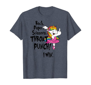 Rock paper scissors throat punch I win unicorn T-Shirt