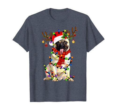 Funny shirts V-neck Tank top Hoodie sweatshirt usa uk au ca gifts for Funny Pug Dog Christmas Tee Reindeer Christmas Lights Pajama T-Shirt 118942