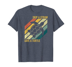 Skip A Straw Save A Turtle Vintage Retro T-Shirt T-Shirt