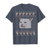 Load image into Gallery viewer, Ugly Christmas sweater-style Yelling Woman At Cat Meme T-Shirt
