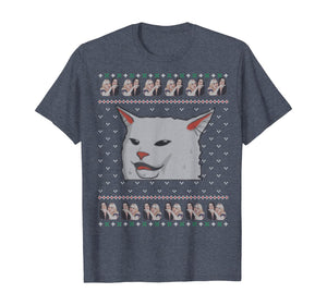 Ugly Christmas sweater-style Yelling Woman At Cat Meme T-Shirt