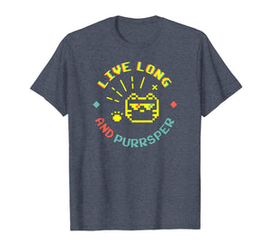 Funny shirts V-neck Tank top Hoodie sweatshirt usa uk au ca gifts for Live Long & Cat Purrsper 8-bit Pixelated T-Shirt 4159183