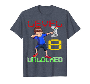 Funny shirts V-neck Tank top Hoodie sweatshirt usa uk au ca gifts for Level 8 Unlocked-8th Birthday Boy Dabbing Shirt Video Gamer 600641