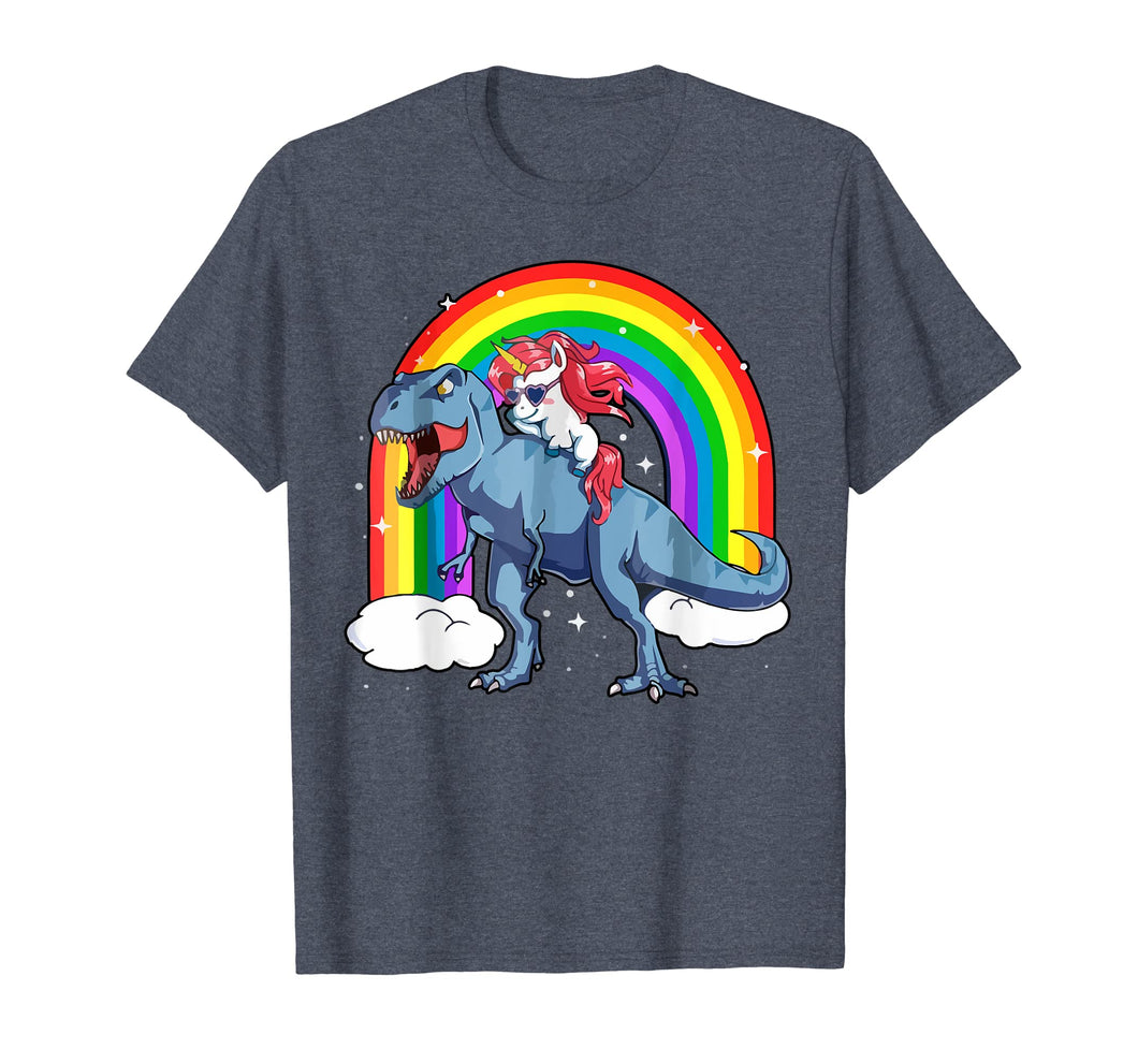 Funny shirts V-neck Tank top Hoodie sweatshirt usa uk au ca gifts for Men's Women's T Shirt Rainbow Unicorn Rides on Dinosaurs 147378