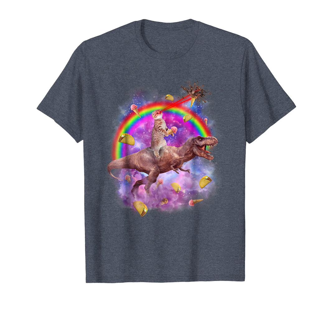 Funny shirts V-neck Tank top Hoodie sweatshirt usa uk au ca gifts for Space Cat Riding T-rex Dinosaur Eating Ice Cream T-shirt 1970093