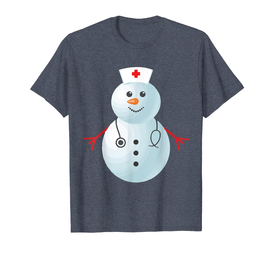 Medical Scrub Top Nurse's Hat Wearing Snowman Xmas Funny T-Shirt
