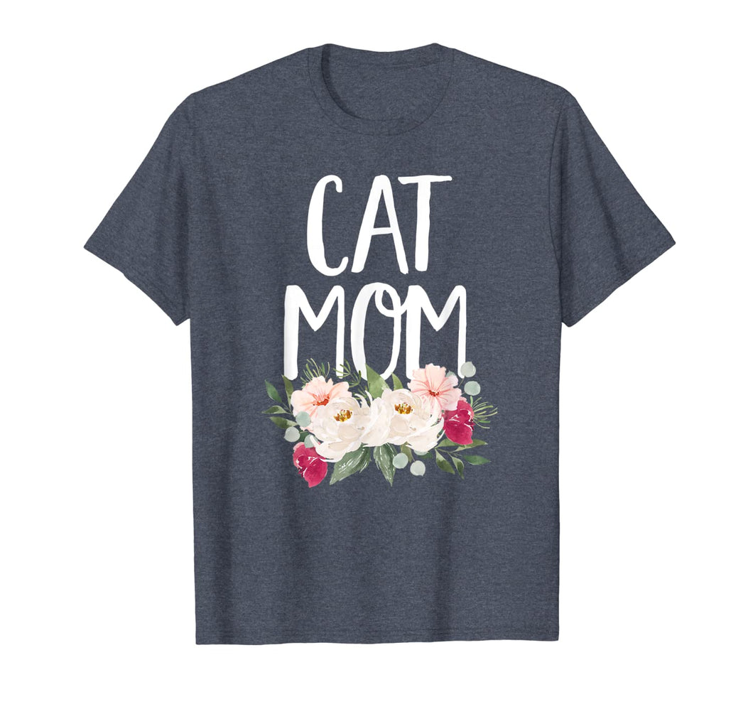 Pretty Watercolor Floral Cat Mom T-Shirt