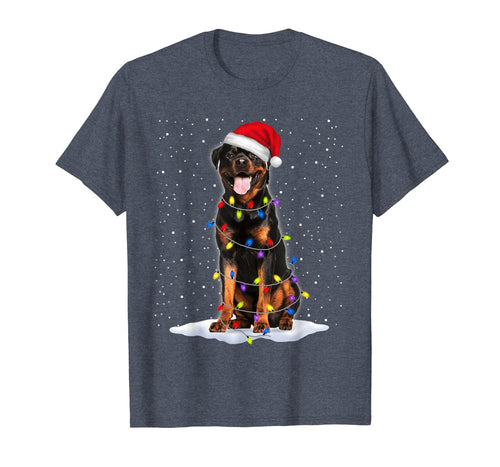 Rottweiler Santa Christmas Tree Lights Xmas Gifts T-Shirt-1250489