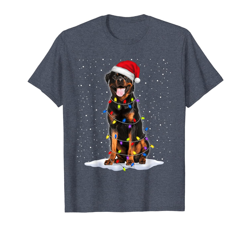 Rottweiler Santa Christmas Tree Lights Xmas Gifts T-Shirt-1250489