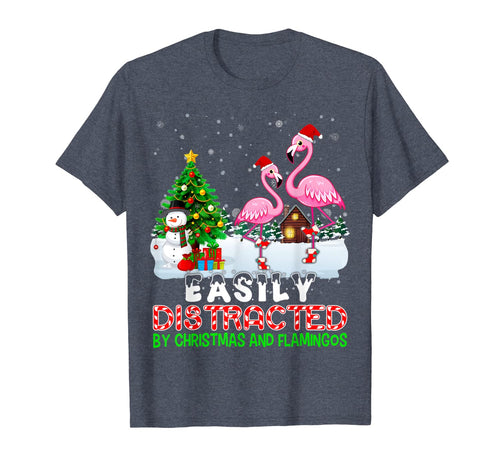 Funny shirts V-neck Tank top Hoodie sweatshirt usa uk au ca gifts for Easily Distracted By Christmas And Flamingos Hat In Snow T-Shirt 261406