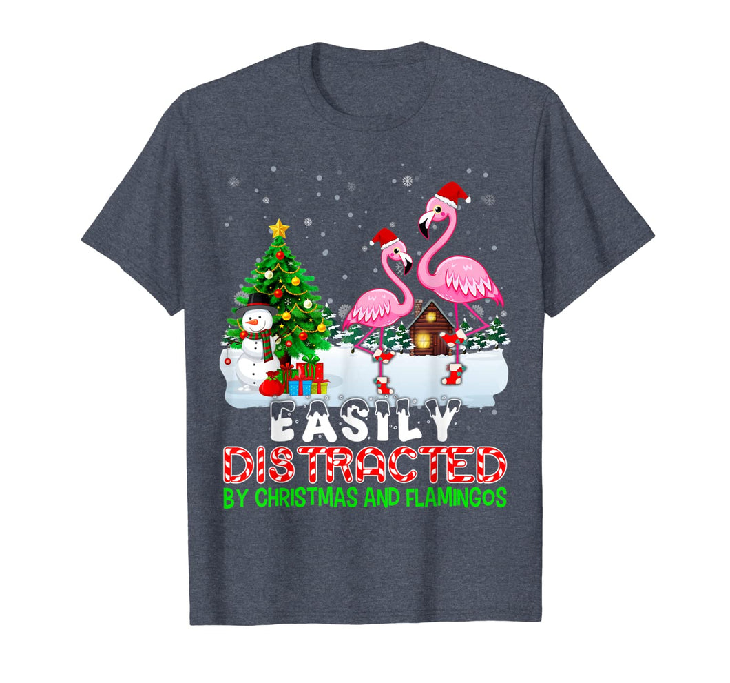 Funny shirts V-neck Tank top Hoodie sweatshirt usa uk au ca gifts for Easily Distracted By Christmas And Flamingos Hat In Snow T-Shirt 261406