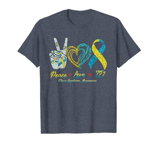 Peace Love T21 Down Syndrome Awarenesss Ribbon Gift TShirt791786