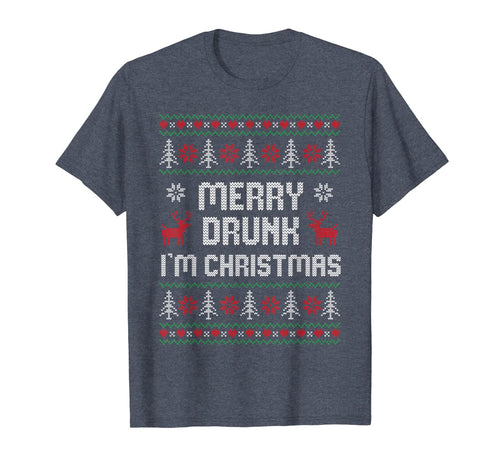 Funny Xmas Drinking Ugly Sweater - Merry Drunk I'm Christmas T-Shirt-3207991