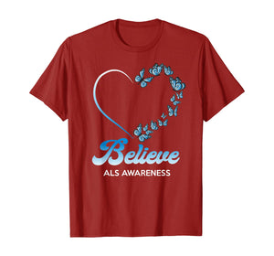 Blue and White Butterflies Heart Believe ALS Awareness Gifts TShirt554719