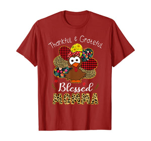 Thankful Grateful Blessed Momma Leopard Turkey Thanksgiving T-Shirt