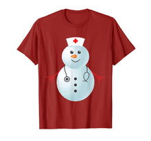 Load image into Gallery viewer, Medical Scrub Top Nurse&#39;s Hat Wearing Snowman Xmas Funny T-Shirt
