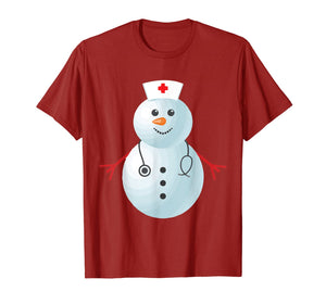 Medical Scrub Top Nurse's Hat Wearing Snowman Xmas Funny T-Shirt