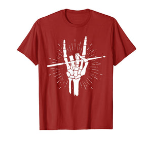 Skeleton Hand Rock Drum Sticks Halloween Costume For Drummer T-Shirt