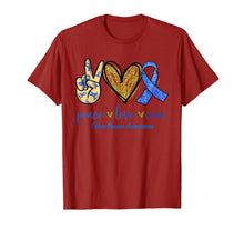 Load image into Gallery viewer, Peace Love Cure Blue Ribbon Colon Cancer Awareness TShirt789412
