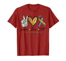 Load image into Gallery viewer, Peace Love T21 Down Syndrome Awareness Blue Yellow Ribbon TShirt867163
