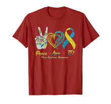 Load image into Gallery viewer, Peace Love T21 Down Syndrome Awarenesss Ribbon Gift TShirt791786
