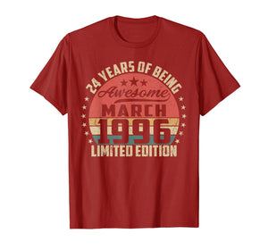 Vintage March 1996 24 Year Old Bday Gifts 24th Birthday TShirt955864