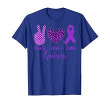 Load image into Gallery viewer, Peace Love Cure Purple Ribbon Epilepsy Awareness T-Shirt
