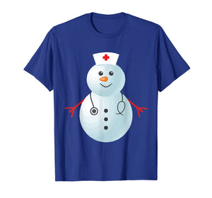 Medical Scrub Top Nurse's Hat Wearing Snowman Xmas Funny T-Shirt