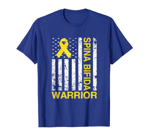 Spina Bifida Warrior Awareness Gift USA Flag Yellow Ribbon  T-Shirt