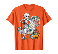 Load image into Gallery viewer, Skeleton Riding Mummy Dinosaur T rex Halloween Kids Boys Men T-Shirt
