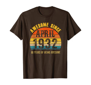 Vintage Retro April 1932 88th Birthday Gifts 88 Yrs Old TShirt355791