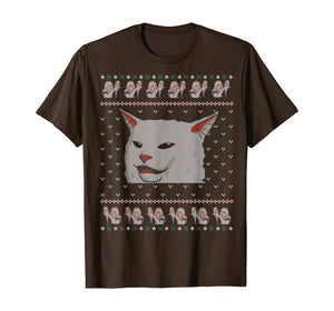 Ugly Christmas sweater-style Yelling Woman At Cat Meme T-Shirt
