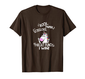 Rock paper scissors throat punch I win unicorn shirt