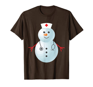 Medical Scrub Top Nurse's Hat Wearing Snowman Xmas Funny T-Shirt