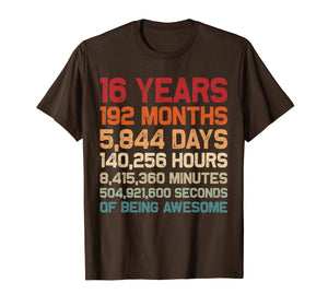 Vintage 16 Years of Being Awesome Unique 16th Birthday Gifts T-Shirt-1692777