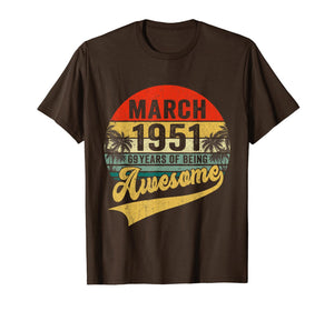 Vintage Retro March 1951 69th Birthday Gifts 69 Years Old TShirt1015902