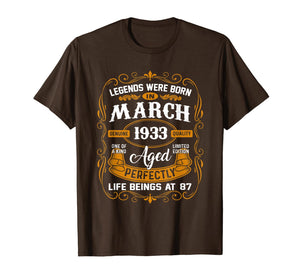 Legends Were Born In March 1933 87th Birthday Gifts TShirt624410