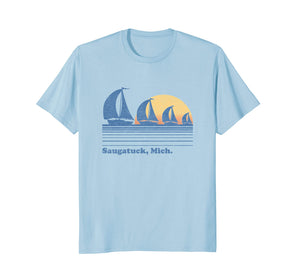 Saugatuck MI Sailboat T-Shirt Vintage 80s Sunset Tee