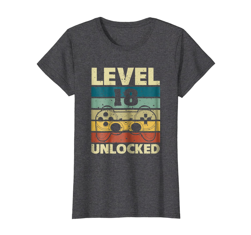 Funny shirts V-neck Tank top Hoodie sweatshirt usa uk au ca gifts for Level 18 Unlocked T-Shirt Vintage Gamer 18th Birthday Gifts 1419014